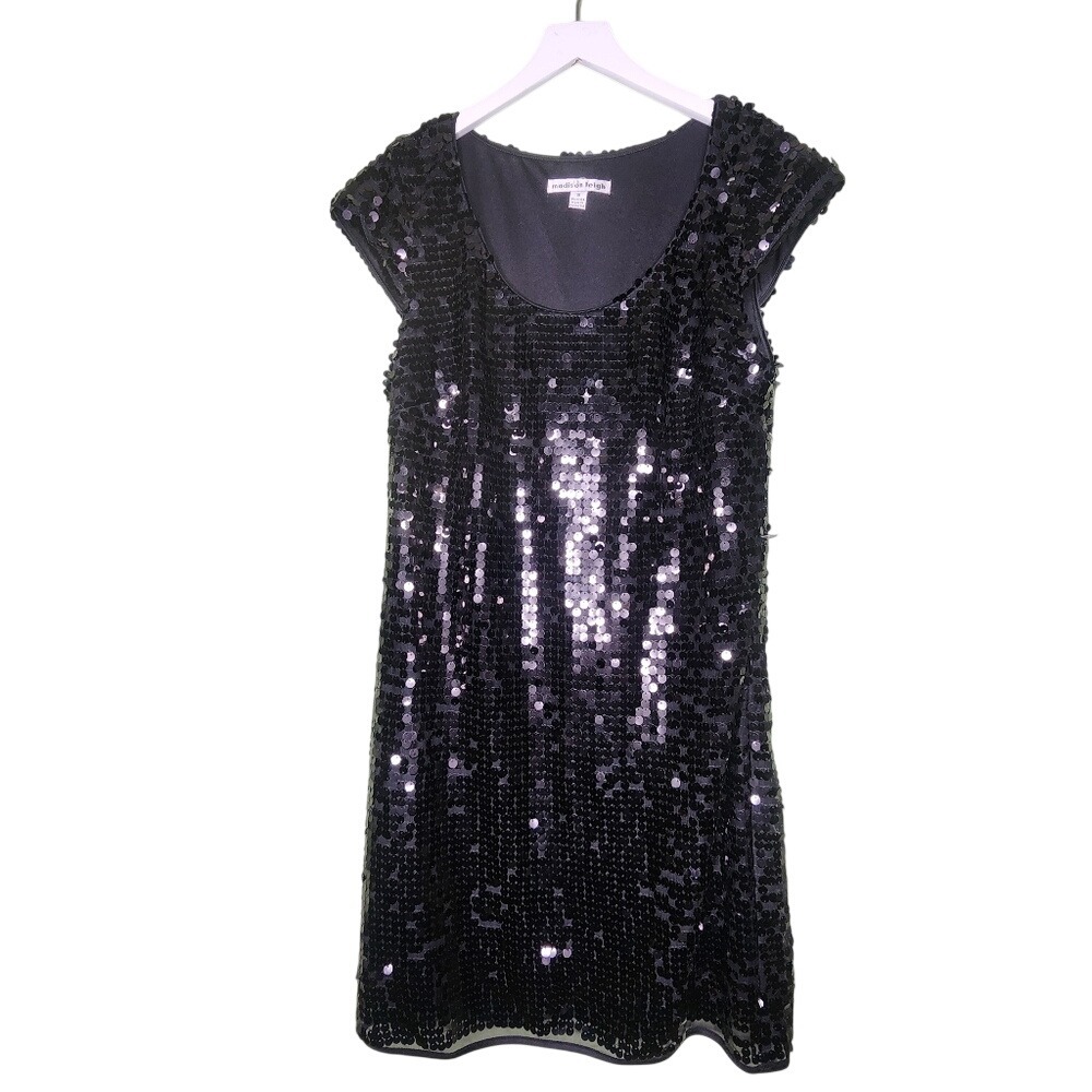 Madison Leigh Black Sequin Dress Mini Short Sleeve Festive Feminine Party 10